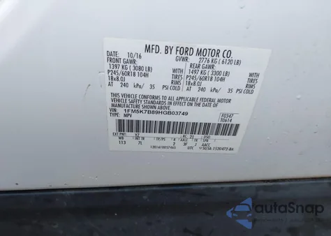 2017 Ford Explorer from USA, damaged, VIN 1FM5K7B89HGB03749